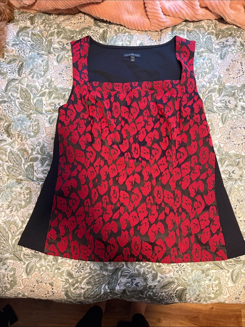Lane Bryant Red and Black Floral Square-Neck Tank